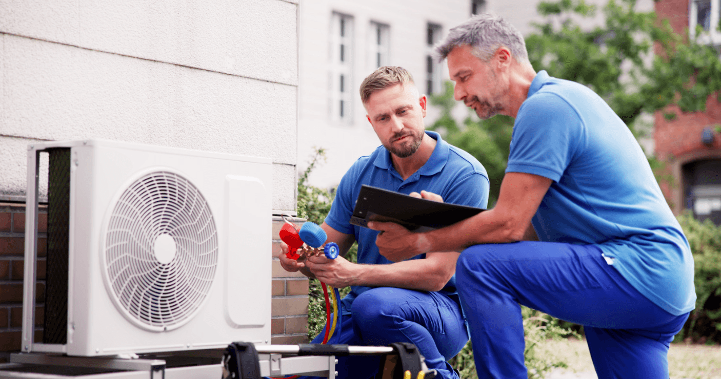 Professional HVAC technician servicing air conditioning unit